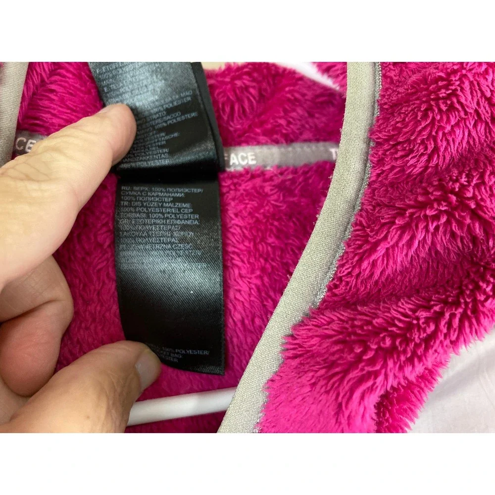 The North Face Fleece Jacket Girls L14/16 Pink Full Zip Hooded Denali School